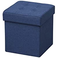 Iris Ohyama Folding Stool Puf Plegable con baúl de Almacenamiento- Textura- Azul- 33-5 L-34 x 34 x 29 cm